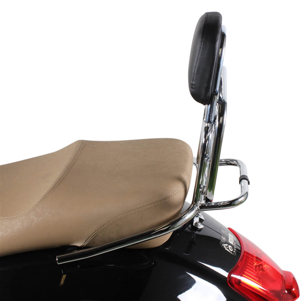 **CHROME** REAR FOLDING RACK W/ PASSENGER BACK REST AND GRAB RAIL FOR VESPA GTS 250 300 HPE HPE2