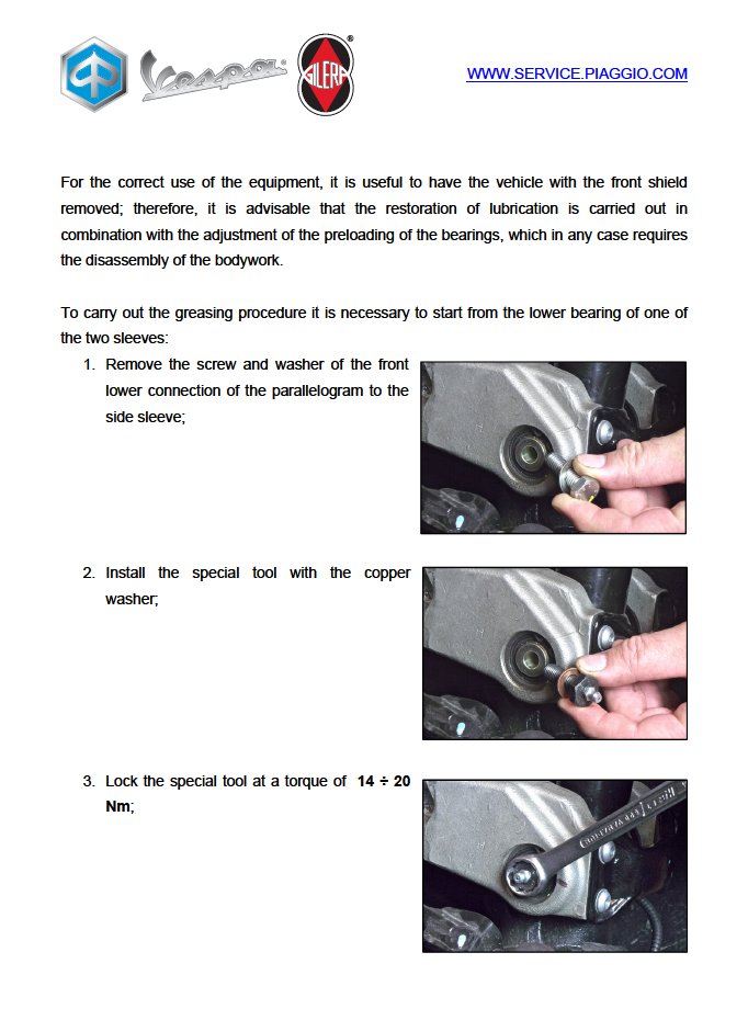 TOOL FOR LUBRICATING MP3 FORK BEARINGS