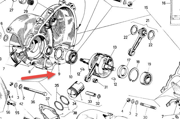 SPACER RING,  RH MAIN CRANK BEARING V5A V9A 1ST SERIES ONLY