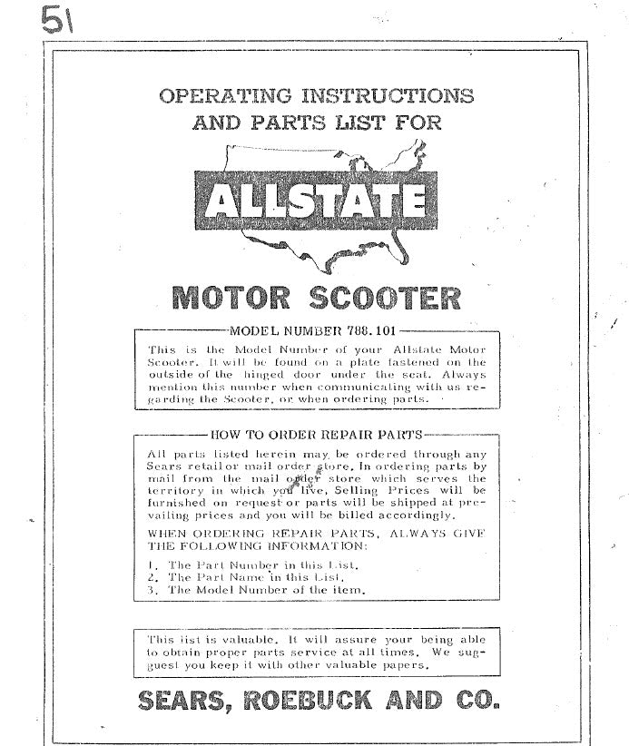 PARTS BOOK ALLSTATE  788.101 1951