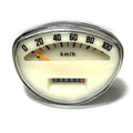 WHITE FACE 100KM/H SPEEDO SMALL FRAME V5A 90SS VMA1 SPRINT SUPER (METAL NO PIAGGIO LOGO)