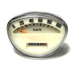 WHITE FACE 100KM/H SPEEDO SMALL FRAME V5A 90SS VMA1 SPRINT SUPER (METAL NO PIAGGIO LOGO)