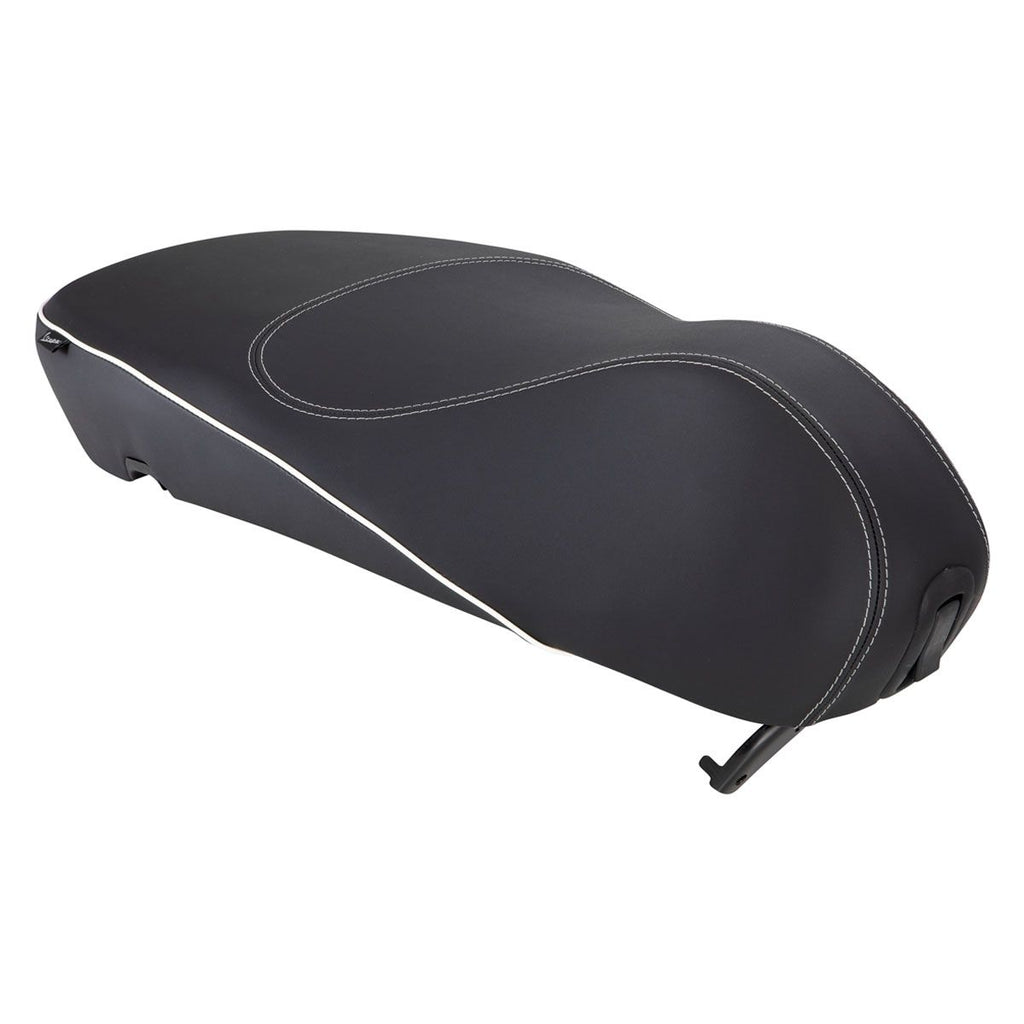 SPRINT/PRIMAVERA (125/150 ONLY) SEAT **BLACK W/ WHITE PIPING**(1B001300)