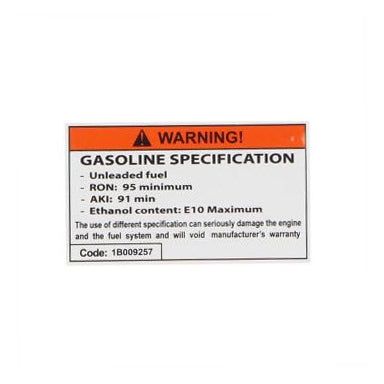 GASOLINE SPECIFICATION WARNING STICKER VESPA PIAGGIO