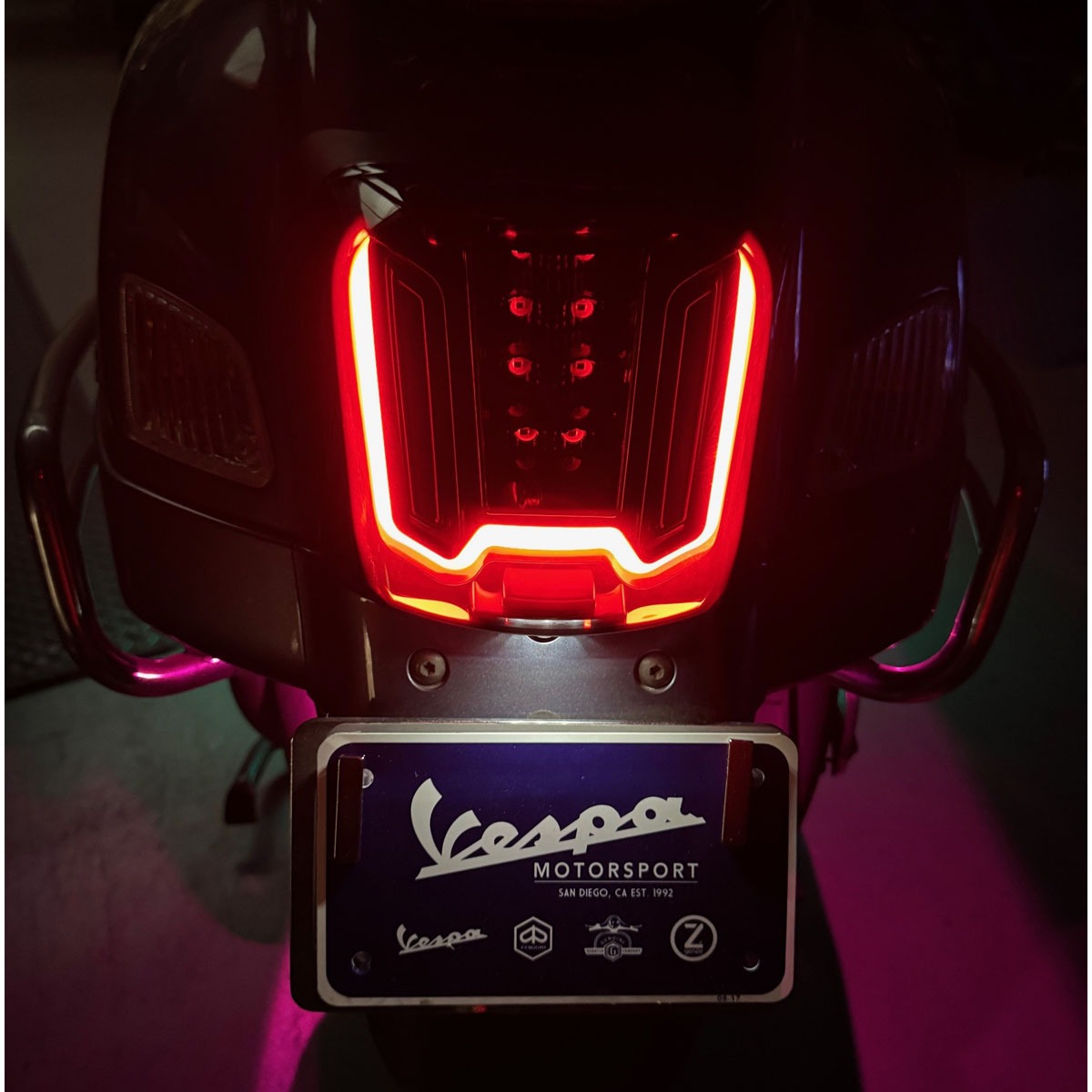 SMOKED G3 LED TAILLIGHT ASSEMBLY W/MATTE BLACK BEZEL 2015-2022 VESPA GTS SUPER SPORT 300 HPE