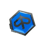 PIAGGIO HORN COVER HEXAGON BADGE/EMBLEM SNAP-IN BLUE W/SILVER - USA ET2 ET4 BV200-500 GT200 2005 & OLDER