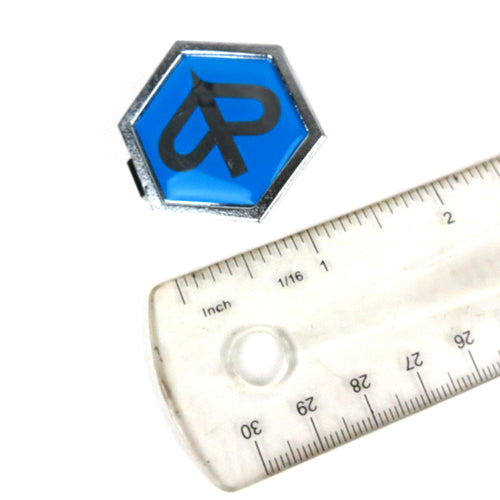 PIAGGIO HORN COVER HEXAGON BADGE/EMBLEM SNAP-IN BLUE W/SILVER - USA ET2 ET4 BV200-500 GT200 2005 & OLDER