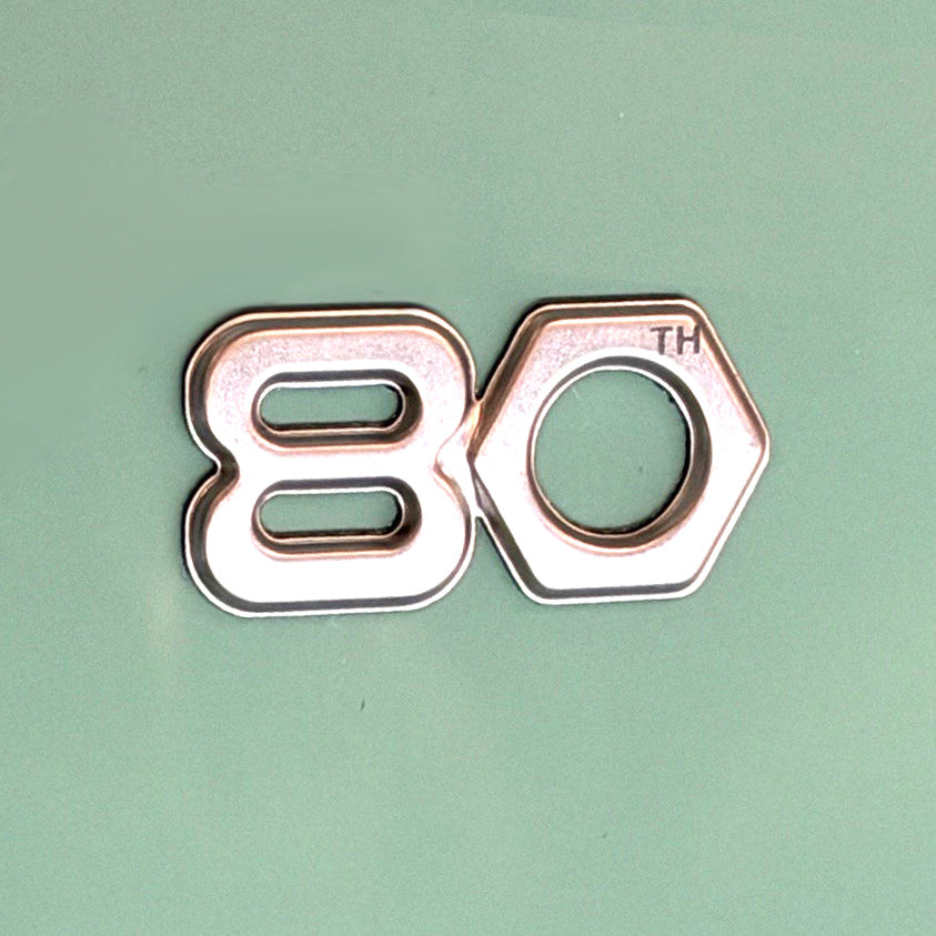 SILVER 80TH BADGE EMBLEM LEG SHIELD FOR 80TH EDITION VESPA GTS310 AND PRIMAVERA