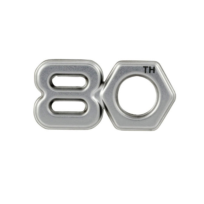 SILVER 80TH BADGE EMBLEM LEG SHIELD FOR 80TH EDITION VESPA GTS310 AND PRIMAVERA