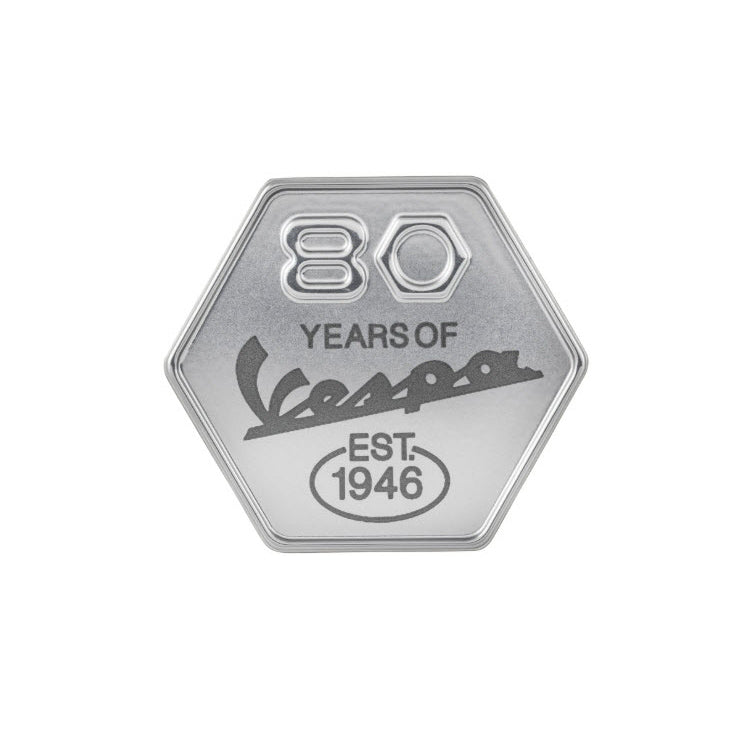 SILVER HEXAGON BADGE EMBLEM GLOVE BOX FOR 80TH EDITION VESPA GTS310 AND PRIMAVERA
