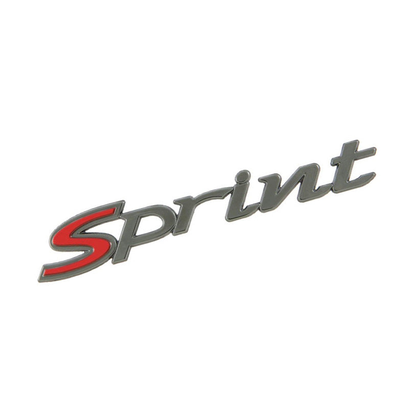"SPRINT" EMBLEM BADGE 4.5 INCH LONG FOR SIDE SMOKE CHROME W/RED S SPRINT SPORT