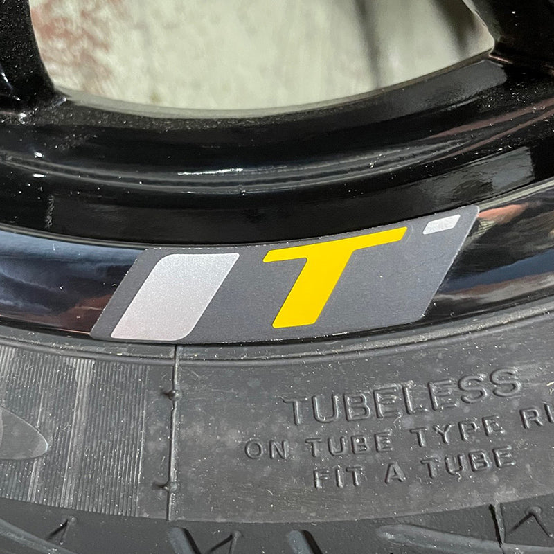 "T" SUPER TECH WHEEL STICKER BADGE YELLOW GTS HPE