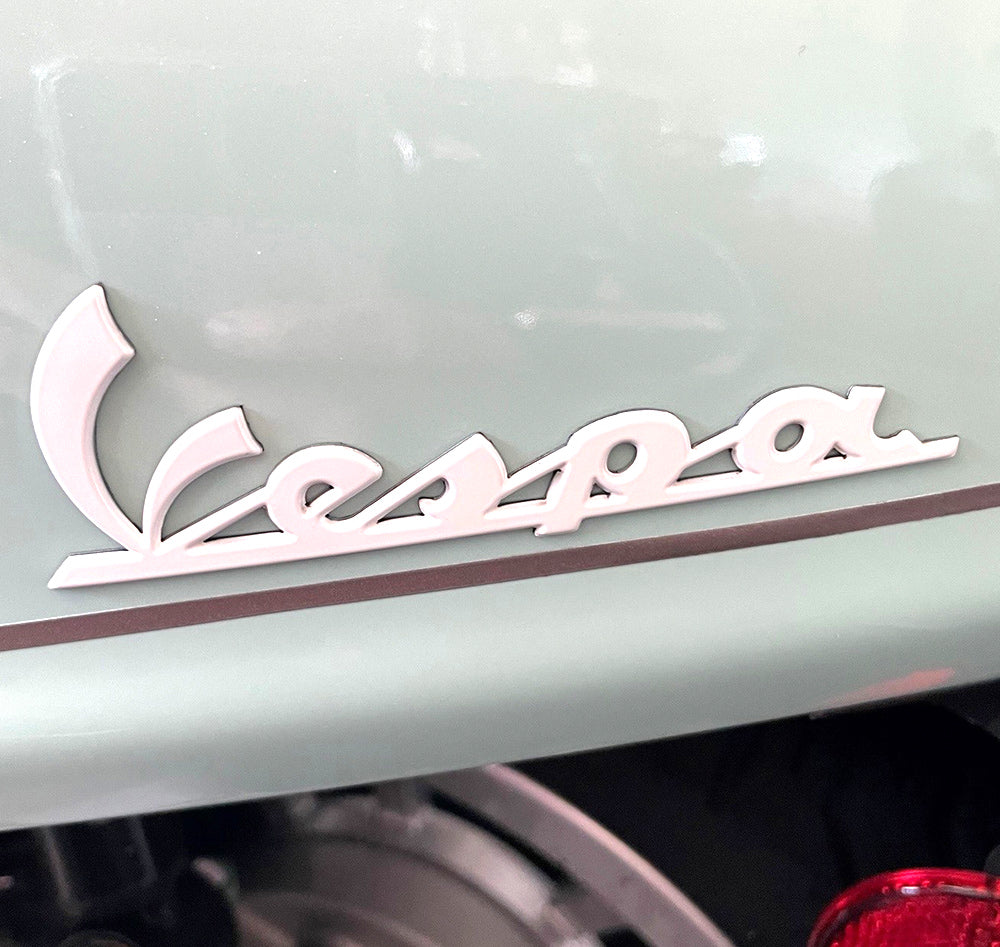 *WHITE* VESPA SIDE BADGE 4.5" (JUSTIN BIEBER)
