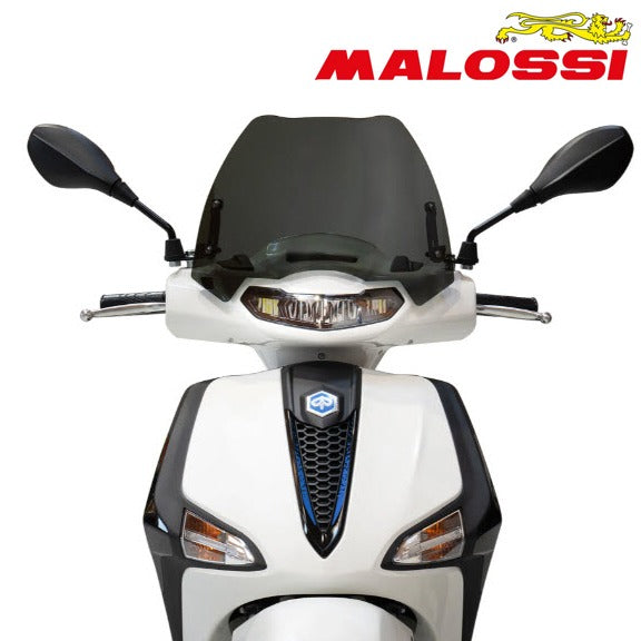 MALOSSI SPORT STYLE SMOKE FLYSCREEN WINDSHIELD PIAGGIO LIBERTY ABS 2025- W/LED HEADLIGHT (9" H x 16" W)