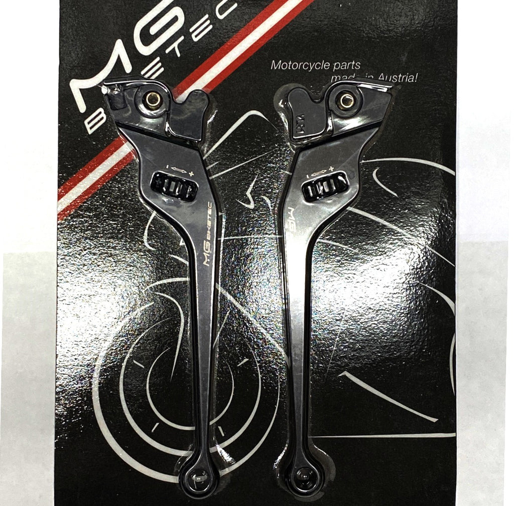 **BLACK** PAIR OF MG BIKETEC CNC ADJUSTABLE LEVERS-GT/GTS/300 SUPER 2005-2022, GTV ALL YEARS GTV310