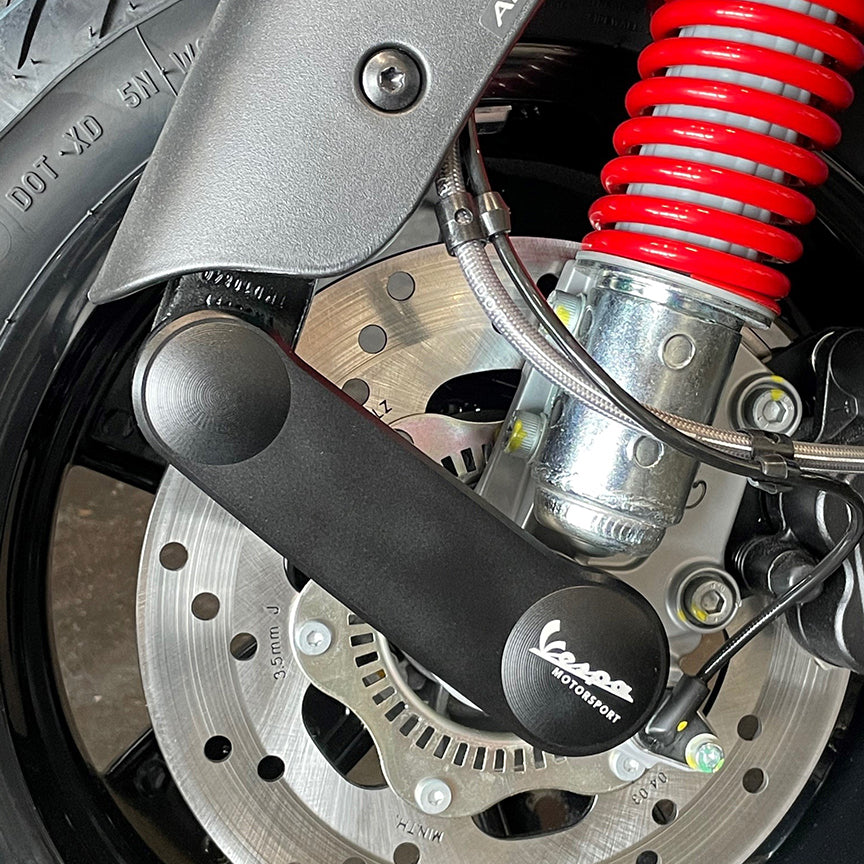 CHARCOAL GRAY CNC ALUMINUM SUSPENSION FORK SWING ARM SPINDLE COVER VESPA MOTORSPORT 2001-2014 & 2017-CURRENT GTS SPRINT PRIMAVERA