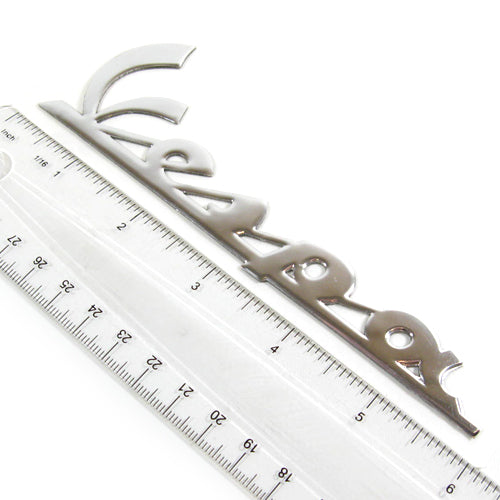 'VESPA' COWL CHROME BADGE (EMBLEM) 6 INCHES LONG (520529  656237 656220 1B000433 1B000944)