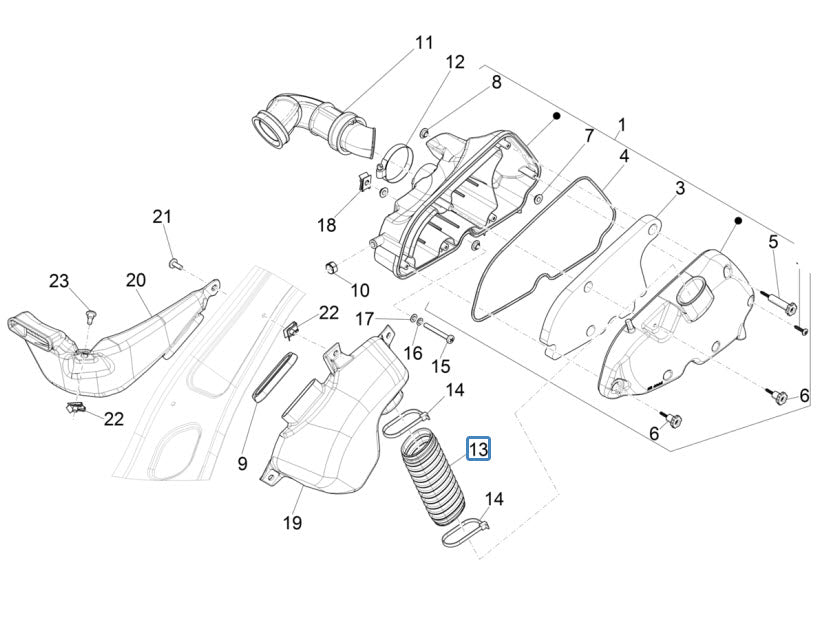 AIR INTAKE BELLOW UPPER FRAME TO AIRBOX - PRIMAVERA/SPRINT 150