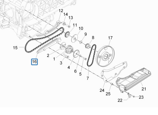 LOWER TIMING CHAIN GUIDE QUASAR ENGINE - BV/GTS/GTV/MP3 250-300 (1A005928)