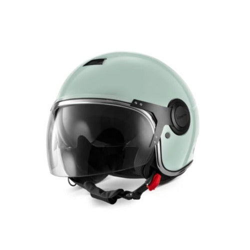 VESPA ARGENTARIO JET HELMET VERDE AMABILE GREEN W/TINTED INNER SUN SHADE DOT APPROVED