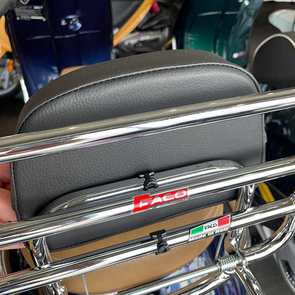 BLACK CLIP-ON BACKREST PAD FOR FOLDING RACK VESPA LX (AND OTHER FACO FOLD DOWN RACKS)