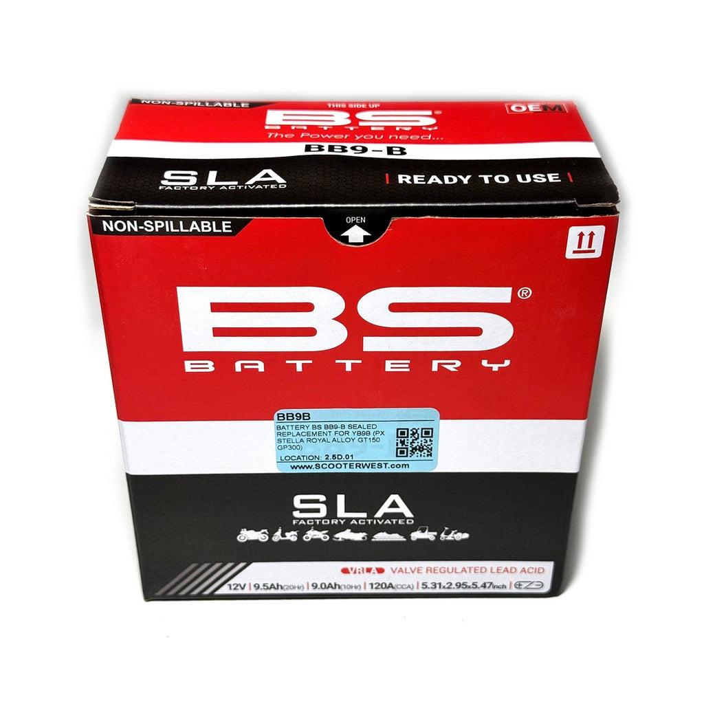 BATTERY BS BB9-B SEALED REPLACEMENT FOR YB9B PERFECT FOR VESPA P200E P125X PX STELLA ROYAL ALLOY GT150 GP300)