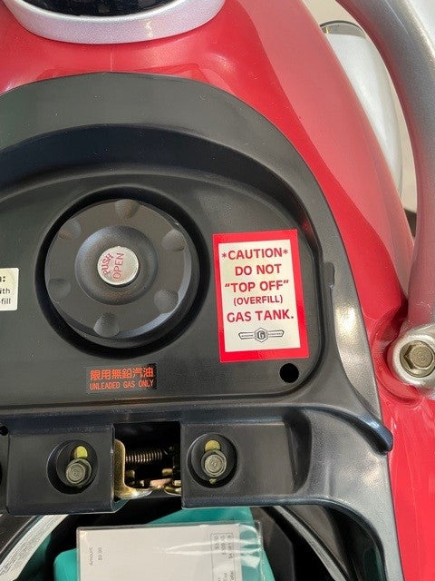 *CAUTION* DO NOT "TOP OFF" (OVERFILL) GAS TANK STICKER DECAL BUDDY GENUINE SCOOTERS **CLOSEOUT**
