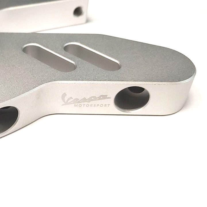 **SILVER** VESPA MOTORSPORT CNC MACHINED PASSENGER FOOTPEG EXTENDERS-GT/GTS/SUPER/GTV/HPE2