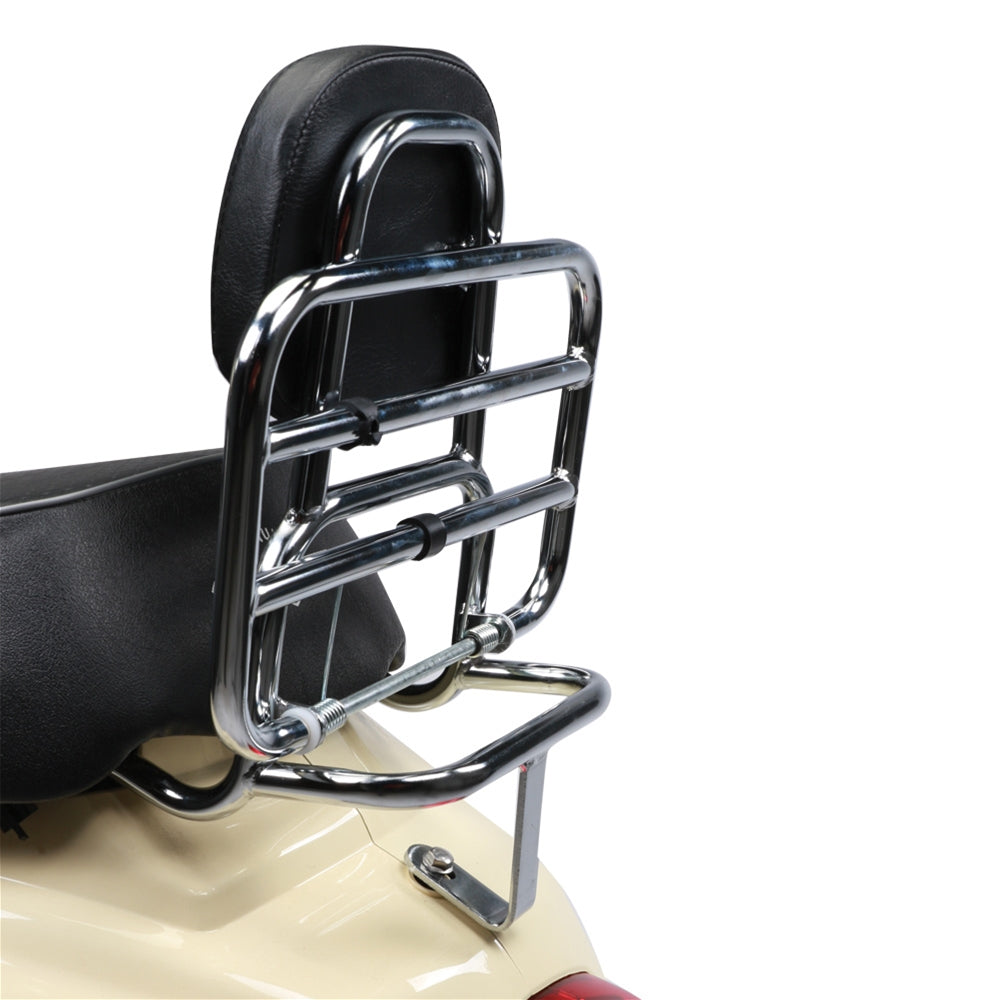 BUDDY KICK 125 CHROME FOLDING REAR RACK WITH BACKREST
