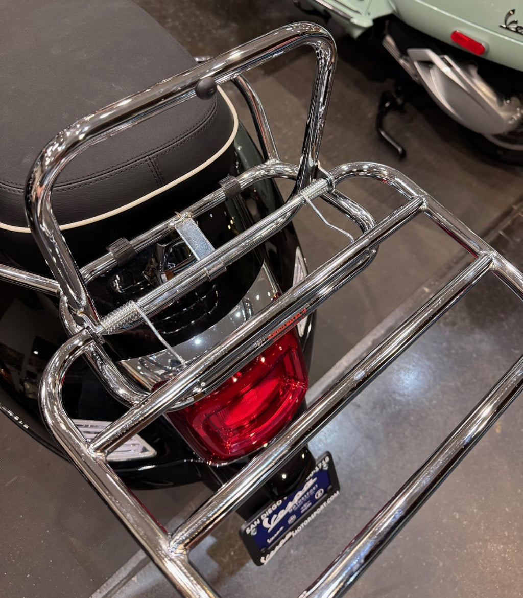 **CHROME CUPPINI** REAR FOLDING RACK W/GRAB RAIL VESPA GTS 250 300 HPE2 GTS310