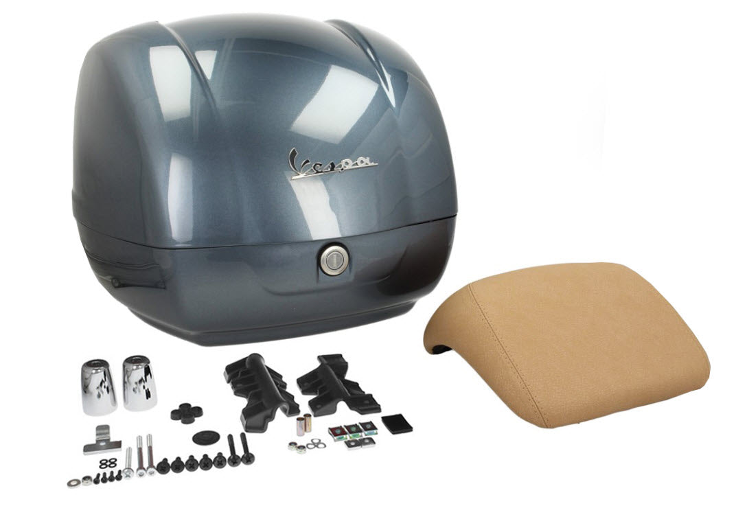 GTS Original Vespa Top Case Dolomiti Gray WITH TAN BACK REST PAD