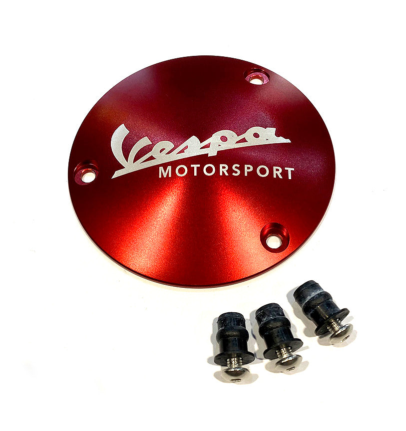VESPA MOTORSPORT RED CNC MACHINED ALUMINUM CLUTCH NUT COVER