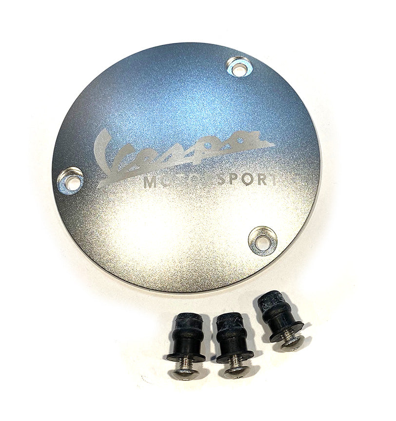 VESPA MOTORSPORT SILVER CNC MACHINED ALUMINUM CLUTCH NUT COVER