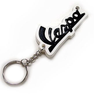 VESPA SCRIPT KEY CHAIN WHITE BACKGROUND BLACK LETTERING
