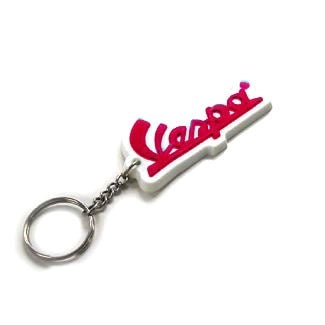 VESPA SCRIPT KEY CHAIN WHITE BACKGROUND RED LETTERING