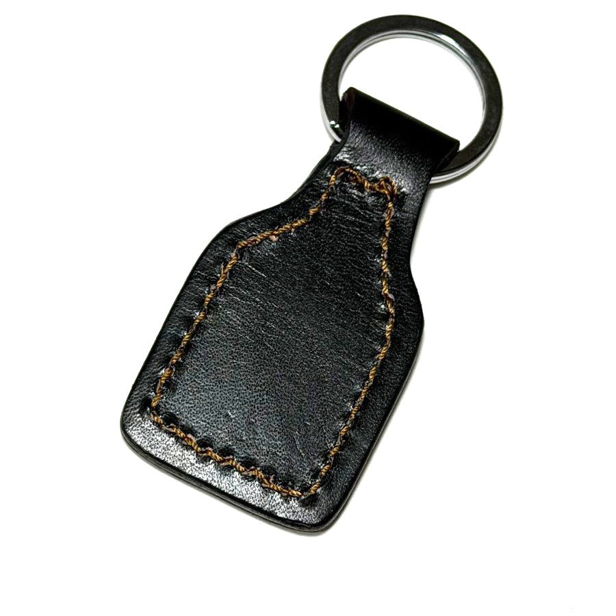 PIAGGIO SHIELD TAN/BLACK ALL LEATHER KEYCHAIN