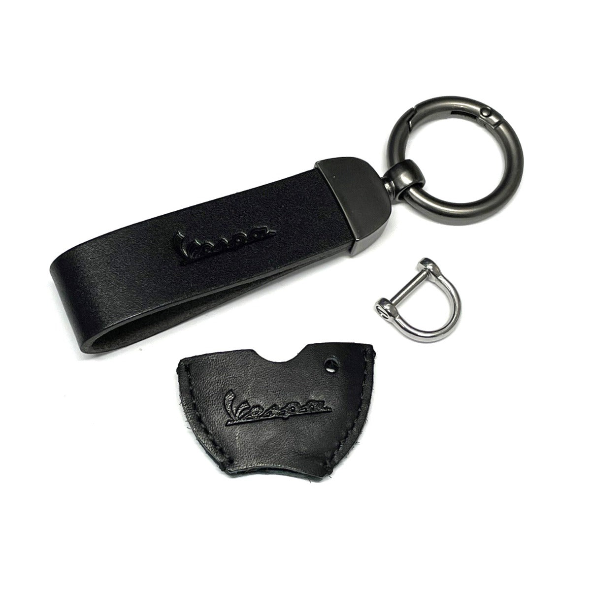 BLACK LEATHER VESPA KEYCHAIN WITH KEY FOB SLEEVE