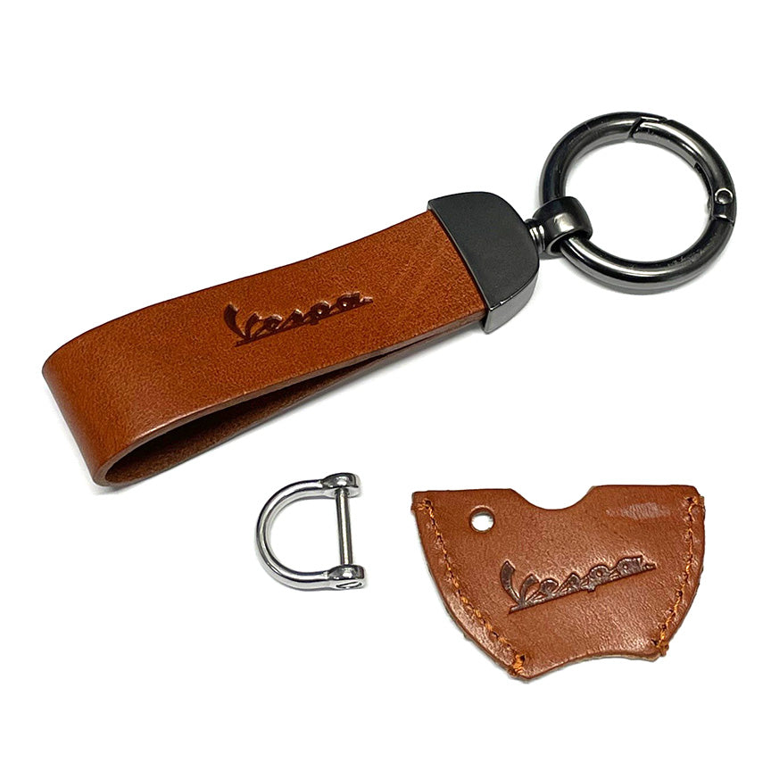 BROWN LEATHER VESPA KEYCHAIN WITH KEY FOB SLEEVE