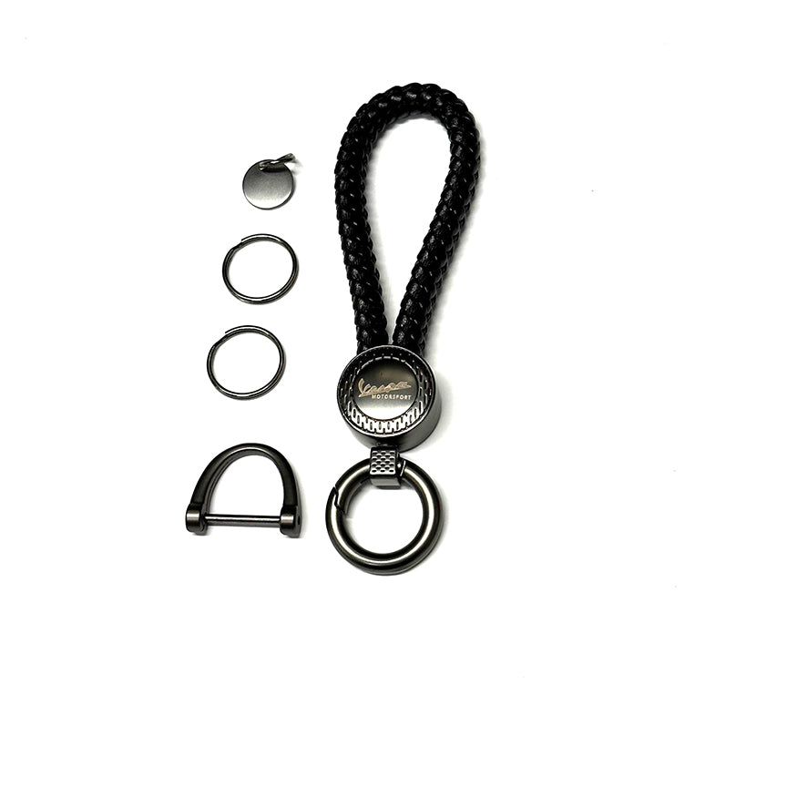 BLACK LEATHER KEYCHAIN LOOP "VESPA MOTORSPORT"
