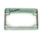 "VESPA of CALIFORNIA" CHROME & GREEN LICENSE PLATE FRAME (NEW OLD STOCK)