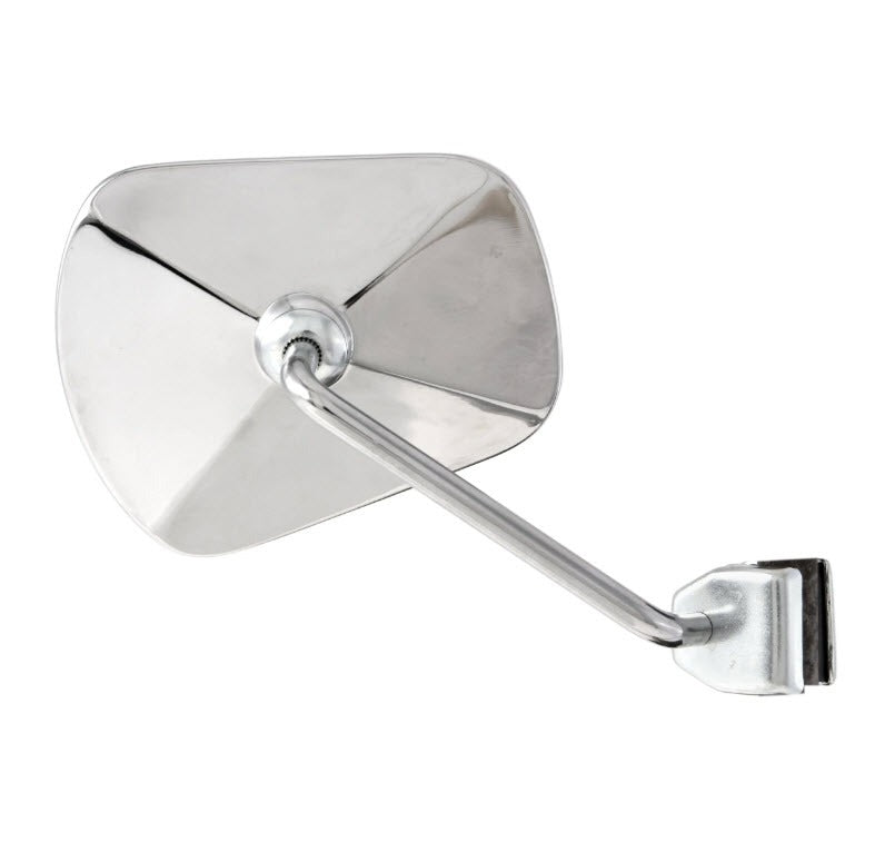 CUPPINI CHROME TRAPEZOIDAL LEFT OR RIGHT CLAMP ON LEGSHIELD MIRROR 4" DIAMETER MIRROR HEAD 4" STEM VINTAGE VESPA