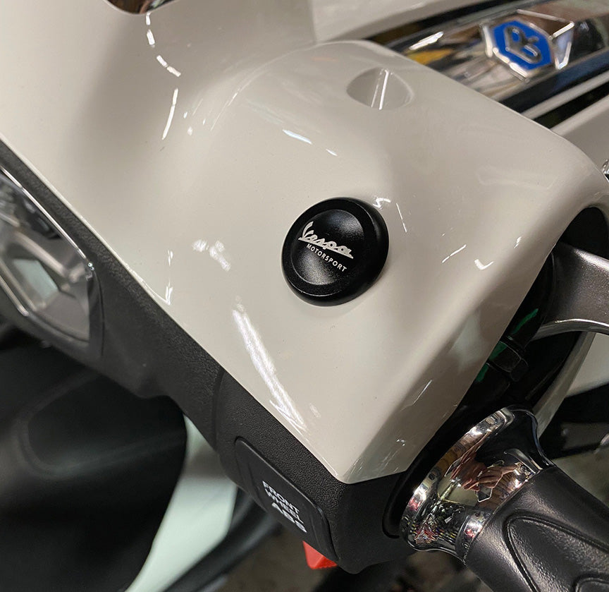 MIRROR PLUG (PAIR) CNC ALUMINIUM BLACK ANODIZED FOR GTS 300 PRIMAVERA SPRINT & PIAGGIO