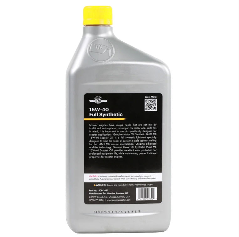 15W40 "GENUINE" FULL SYNTHETIC MOTOR OIL BUDDY/KICK/HOOLIGAN/ROYAL ALLOY