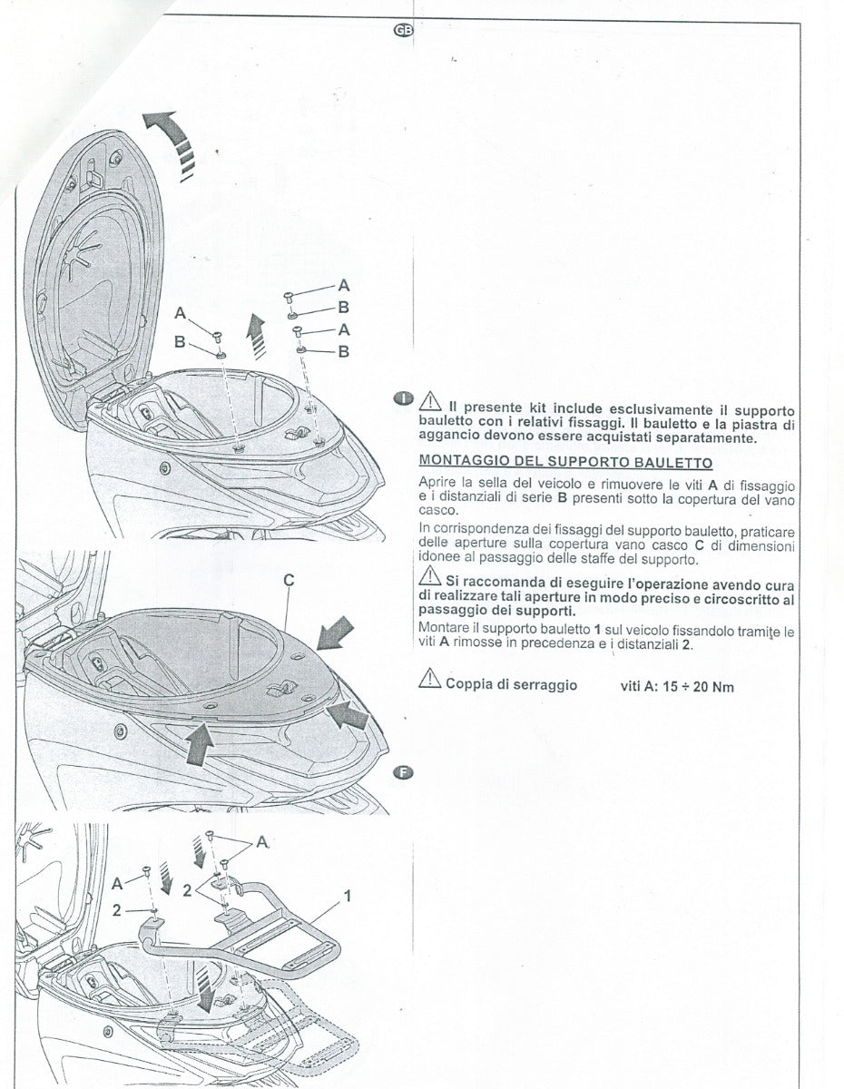 REAR RACK (FOR TOP CASE) PIAGGIO ONE ELECTRIC SCOOTER (1B009549)