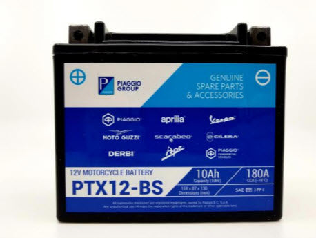 BATTERY OEM PIAGGIO BRANDED PTX12-BS SAME AS YTX12BS (12V 10AH) 1R000318