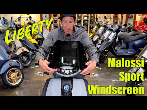 MALOSSI SPORT STYLE SMOKE FLYSCREEN WINDSHIELD PIAGGIO LIBERTY ABS 2025- W/LED HEADLIGHT (9" H x 16" W)