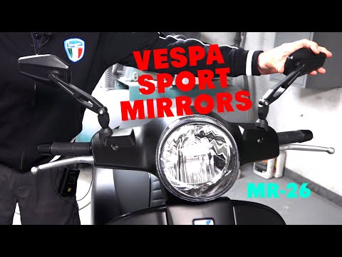 CUSTOM PAIR OF BLACK MIRRORS FOR MODERN VESPA GTS W/ SPECIAL ADAPTOR KIT FOR MOST VESPAS