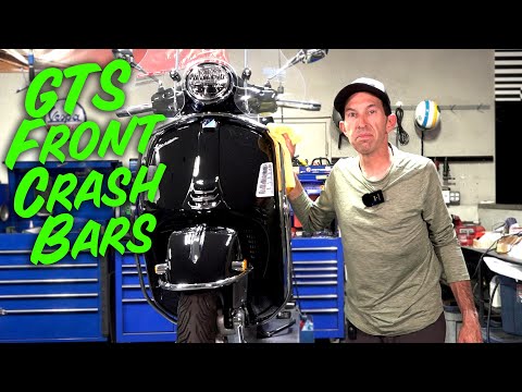**BLACK** FRONT CRASH BARS ORIGINAL PIAGGIO **REQUIRES DRILLING HORN COVER** (1B010552) VESPA GTS GTV HPE2  2023-