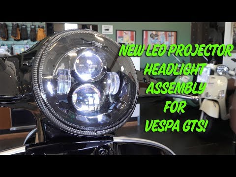 GTS LED BLACK PROJECTOR HEADLIGHT W/RUNNING LIGHT VESPA GTS SUPER 2005-2019 (WILL ALSO WORK FOR GT200)