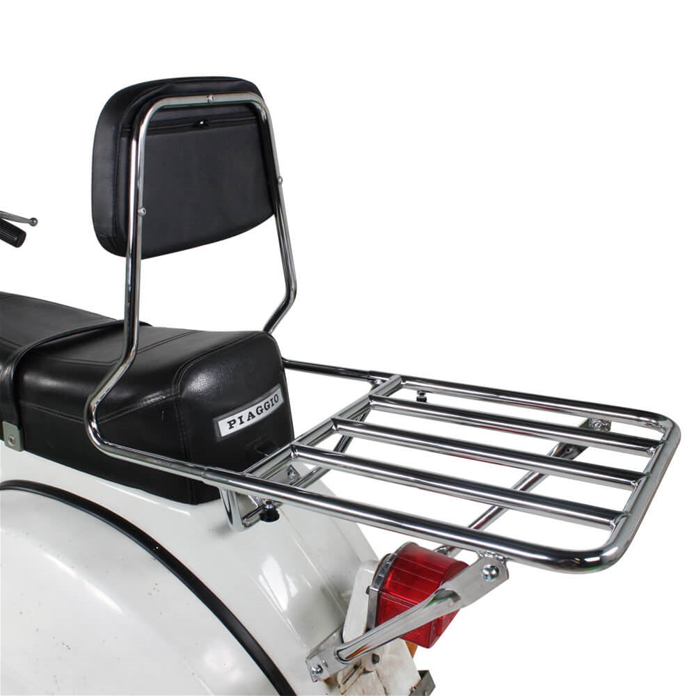 REAR FLAT RACK WITH TELESCOPING BACKREST (OLD AMERICAN MADE "BBQ STYLE" RACK); FITS PX/STELLA 2T/4T - OTHER VINTAGE VESPAS